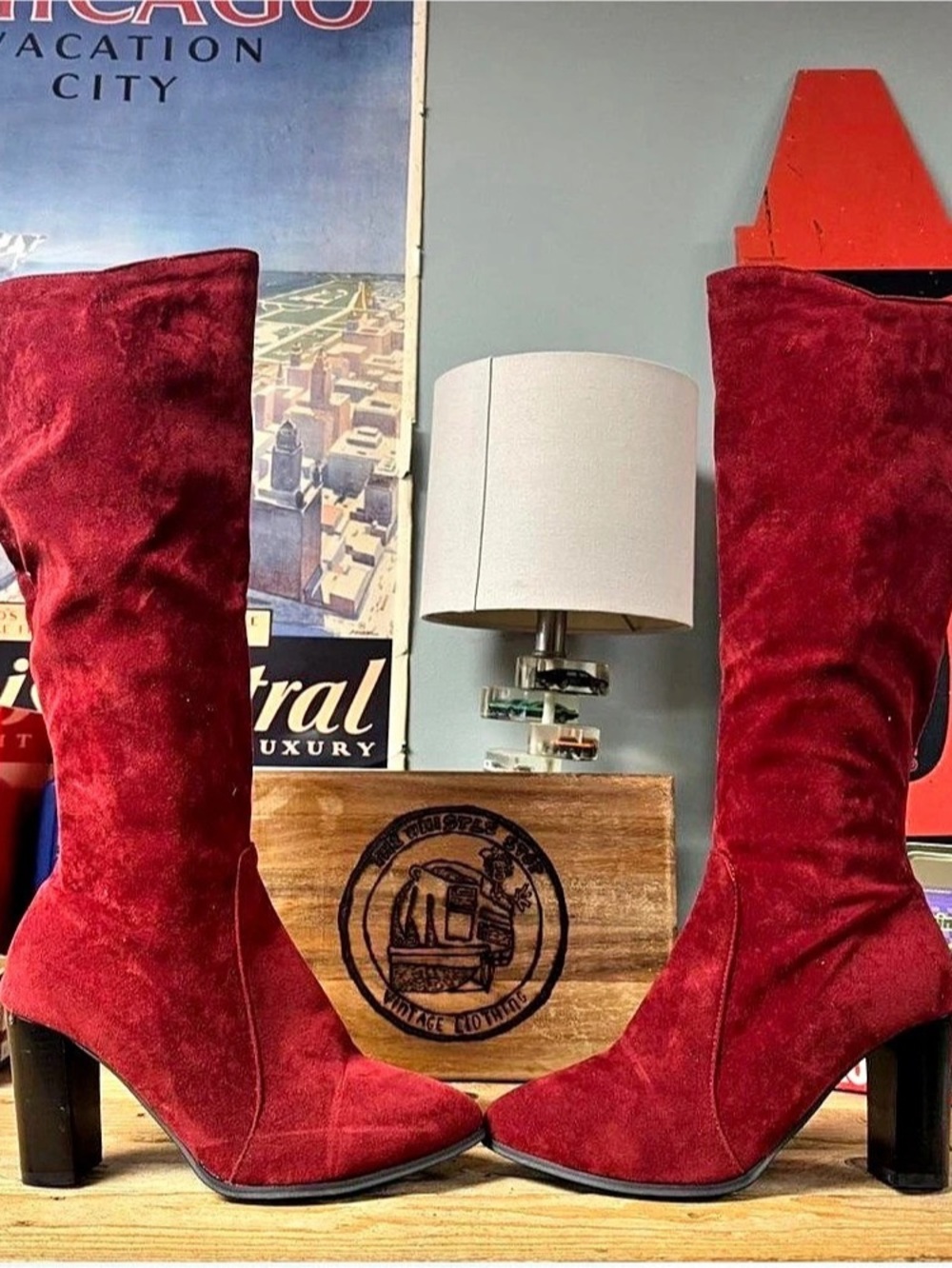 Red Over-the-Knee Heeled Boots US 7